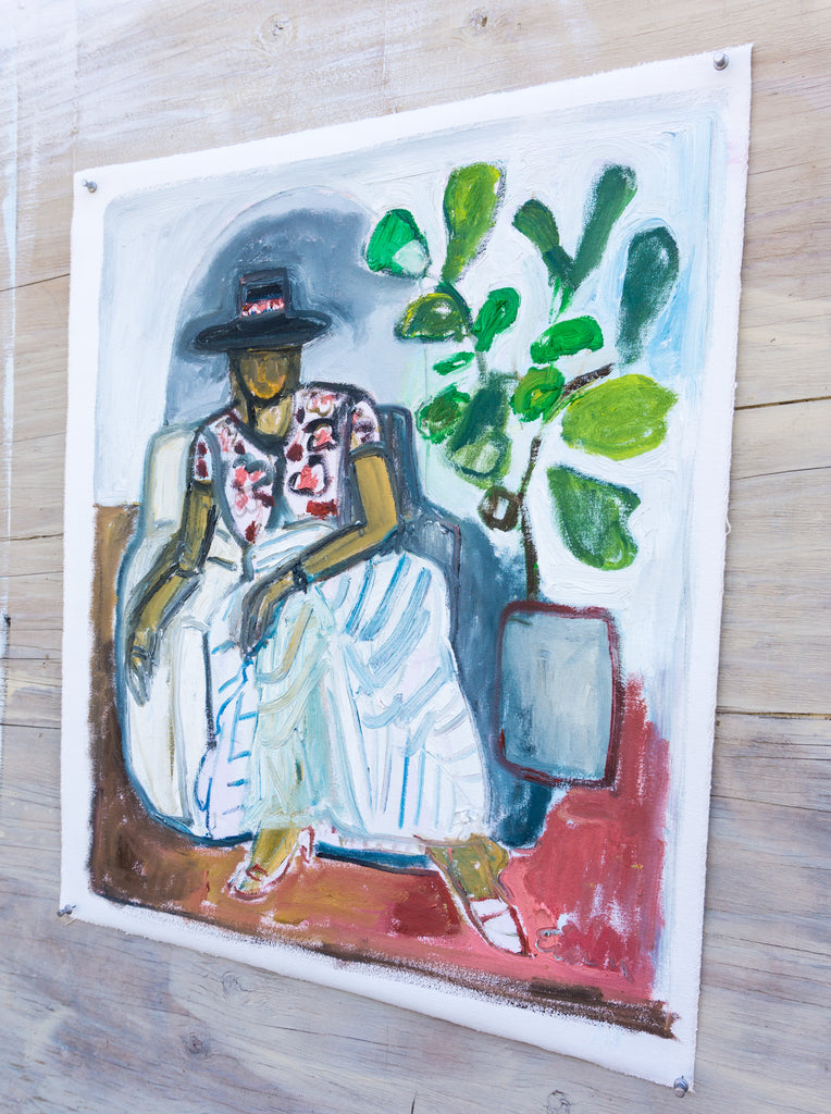 Painting // Signora in Hat with Fiddle Leaf Fig Tree