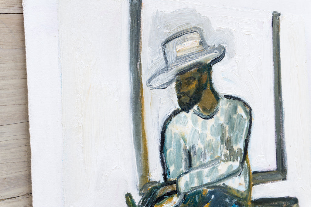 Painting // Handsome Man In Hat (Sitting On Trunk)