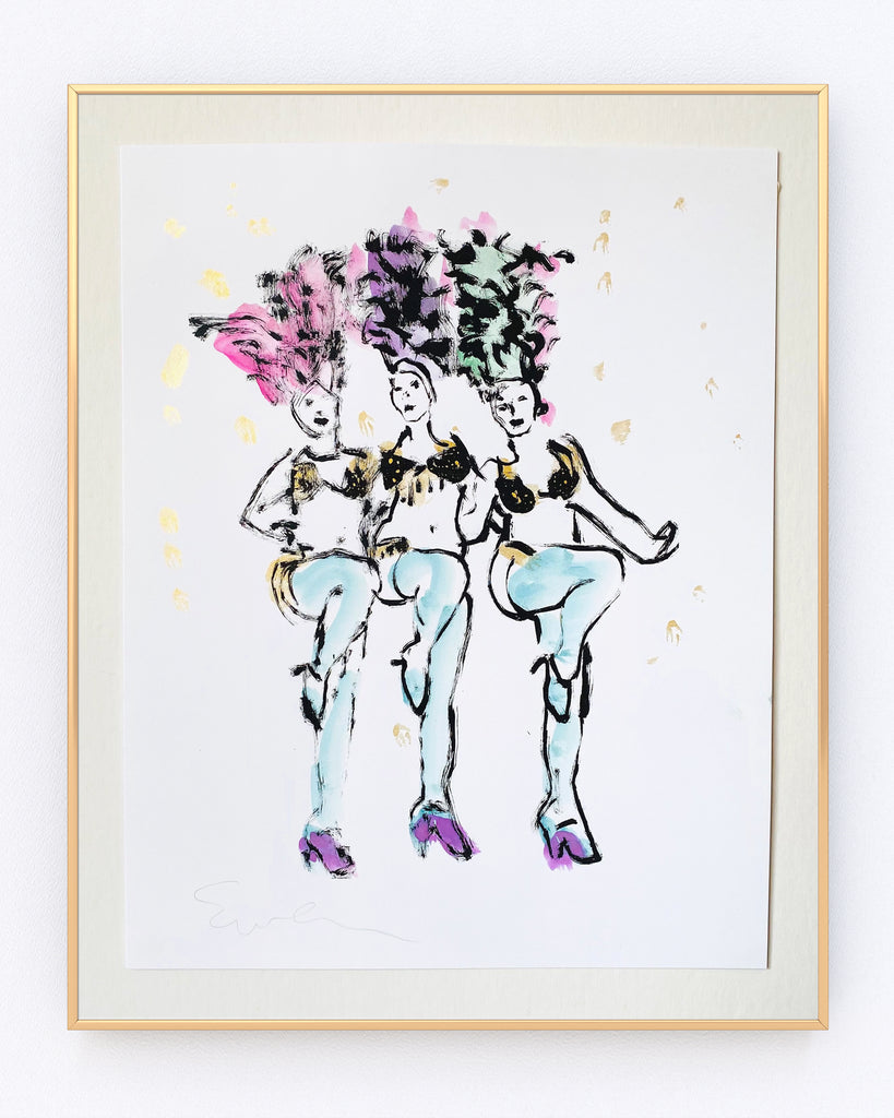 Hand Painted Multiple // Dancing Girls in Blue Stockings