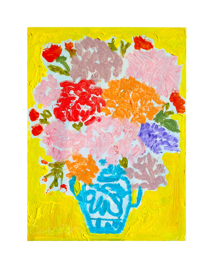 Oil Painting // Bouquet on Bright Yellow Background
