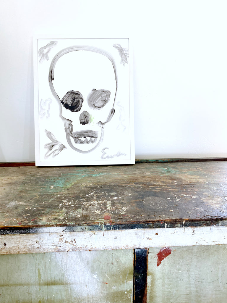 Painting On Paper // Skull (Black & White with Birds)