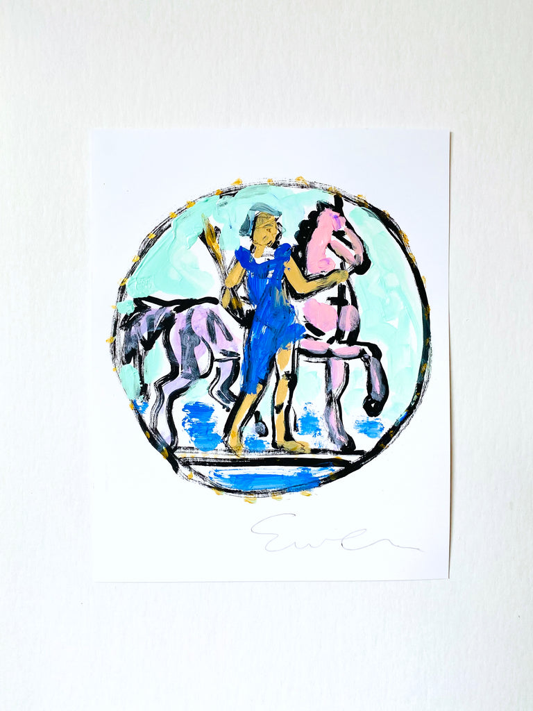 Hand Painted Multiple // Ancient Coin, Pink Horse No. 1