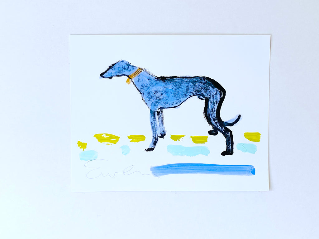Hand Painted Multiple // Greyhound Pair, Blue with Stripes