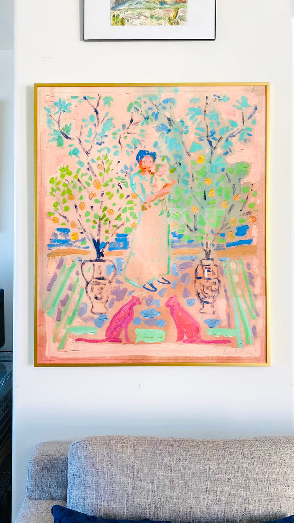 Framed Print // Mother And Child (With Pair of Pink Cats)