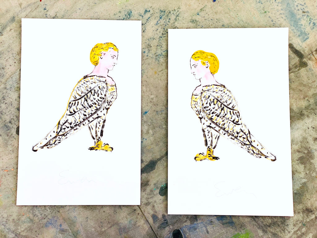 Hand Painted Multiple // Pair of Harpies (black and gold)