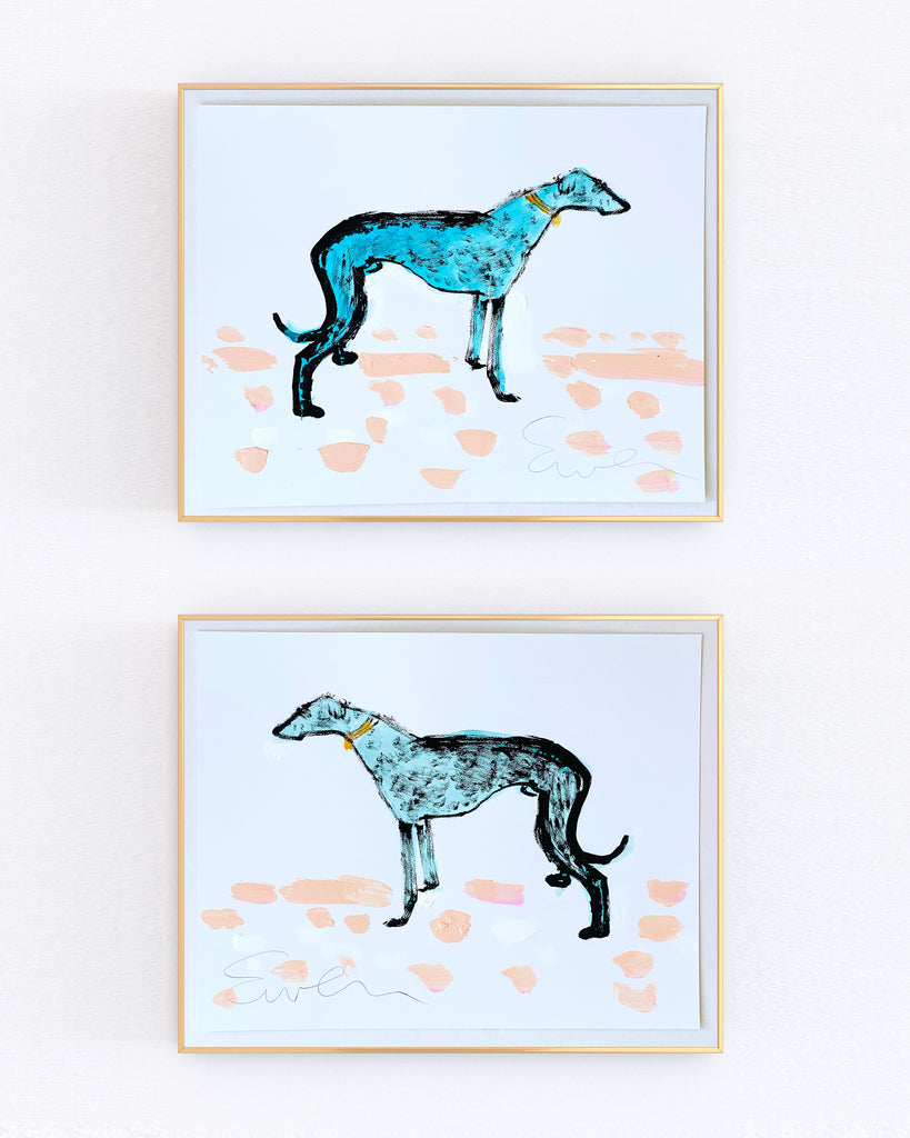Hand Painted Multiple // Greyhound Pair, Pink & Green