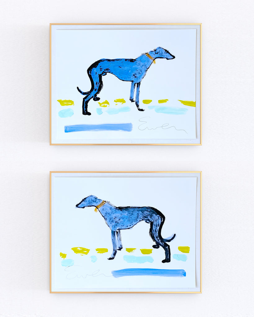 Hand Painted Multiple // Greyhound Pair, Blue with Stripes