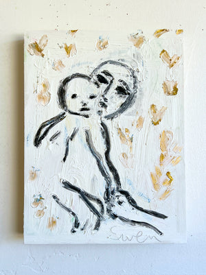Oil Painting // Mother & Child (Black & White & Gold)